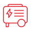 Red line icon of a portable power generator with a lightning bolt symbol.