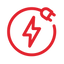 Red electric power icon with a lightning bolt and plug symbol.