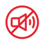 Red mute icon with a speaker and slash symbol on a white background
