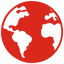 Red and white stylized globe icon representing global eco-friendly sustainability.