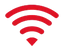 Red wireless Wi-Fi signal icon on a white background.