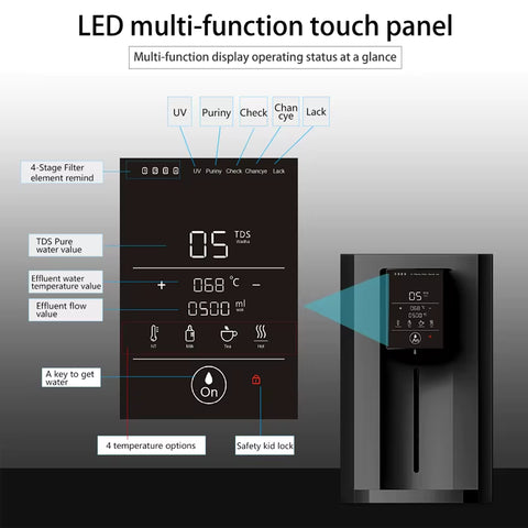 Water Purifier RO Free Installation RO Water Dispenser 4 Stages Filtration System UV Light Countertop Water Filter