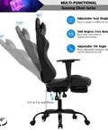Gaming Chair Racing Office Chair Ergonomic Desk Chair Massage PU Leather Recliner PC Computer Chair with Lumbar Support Headrest Armrest Footrest Rolling Swivel Task Chair for Adults, Grey