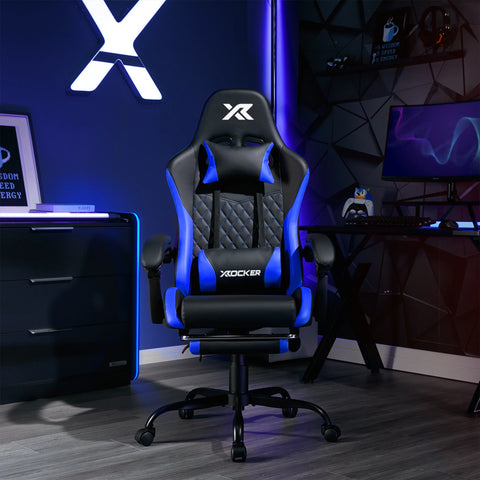 Apex PC Gaming Chair with Massage Function and Footrest, Blue