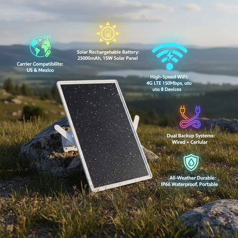 4G Outdoor WiFi Router, Internet for Remote Locations & Cabins, Solar Powered Hotspot for Off-Grid Connectivity