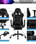 Gaming Chair Racing Office Chair Ergonomic Desk Chair Massage PU Leather Recliner PC Computer Chair with Lumbar Support Headrest Armrest Footrest Rolling Swivel Task Chair for Adults, Grey