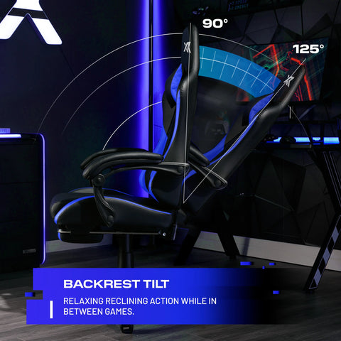 Apex PC Gaming Chair with Massage Function and Footrest, Blue