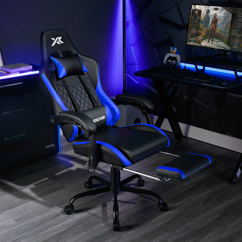 Apex PC Gaming Chair with Massage Function and Footrest, Blue