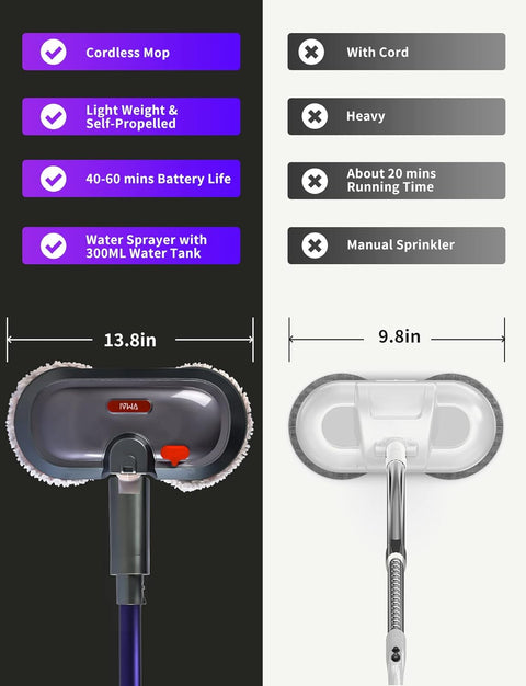 Cordless Electric Spin Mop, Effortless Floor Cleaning for Back Pain Relief, Deep Clean Tile & Grout Without Scrubbing