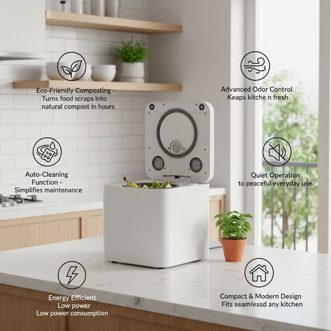 Electric Kitchen Composter, Eliminate Food Waste Odors, Turn Kitchen Scraps into Nutrient-Rich Dirt Overnight