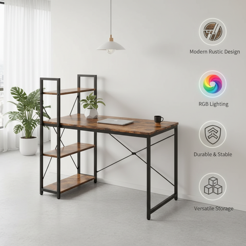 Compact Gaming Desk with LED Lights, Space-Saving Workstation for Small Rooms, Modern Computer Table for Apartments & Dorms