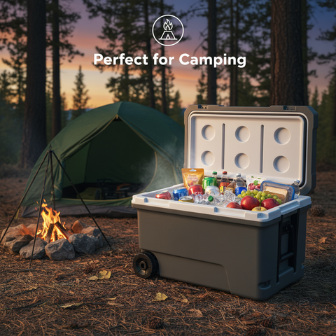 60-Quart Solar Powered Cooler, Keep Food Frozen Without Ice, Portable Fridge Freezer on Wheels for Camping & Beach