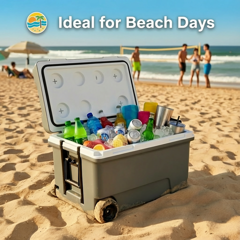 60-Quart Solar Powered Cooler, Keep Food Frozen Without Ice, Portable Fridge Freezer on Wheels for Camping & Beach