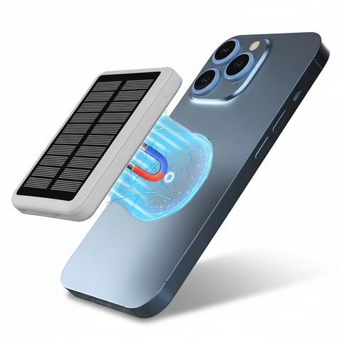 10000mAh Magnetic Wireless Solar Charger, Backup Battery for Outdoor Trips, Emergency Phone Charger for Hiking & Camping - White Color