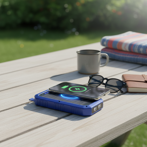 10,000mAh Portable Solar Charger, Emergency LED Flood Light for Blackouts, Compact Wireless Power Bank for Night Camping