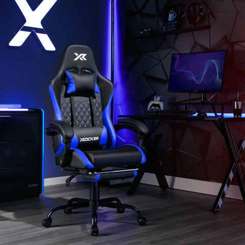 Apex PC Gaming Chair with Massage Function and Footrest, Blue