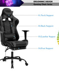Gaming Chair Racing Office Chair Ergonomic Desk Chair Massage PU Leather Recliner PC Computer Chair with Lumbar Support Headrest Armrest Footrest Rolling Swivel Task Chair for Adults, Grey