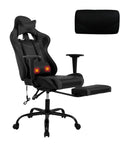 Gaming Chair Racing Office Chair Ergonomic Desk Chair Massage PU Leather Recliner PC Computer Chair with Lumbar Support Headrest Armrest Footrest Rolling Swivel Task Chair for Adults, Grey